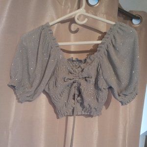 Urban Outfitters Light Blue Sparkly Ruched Blouse